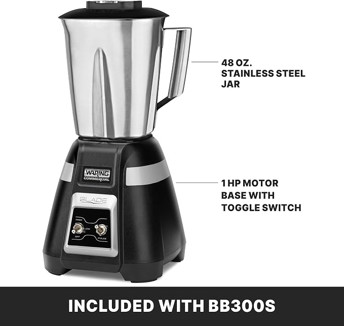 Waring Blade Blender with 48 oz Stainless Steel Jar & Toggle & Pulse | 1.5 Horsepower Motor, 2-Speed Toggle Controls with Pulse, 48 oz Stainless Steel Jar, for Bars & Restaurants, NSF Certified
