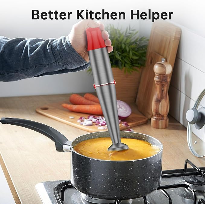 Turelar Immersion Blender Handheld Corded, 1100W 5 in 1 Hand Blender Set | Trigger Variable Speed, Emulsion Stick Mixer with Food Processor, Whisk, Frother, for Soup, Puree, Baby Food, Anti-scratch