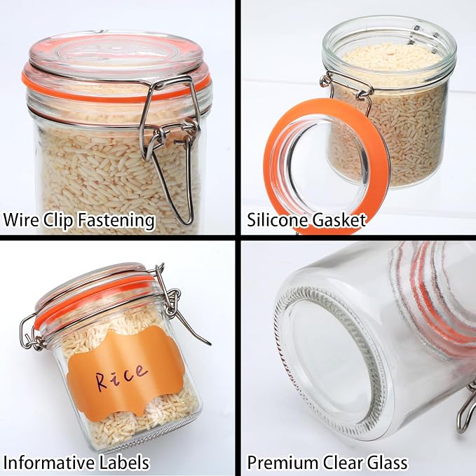 8 oz Glass Jars with Lids, 6 Pack Small Glass Jars with Airtight Lid | Overnight Oats Containers with Lids, Glass Spice Jars with Airtight Lids for Kitchen Canning, Honey, Nuts, Snacks, Jelly