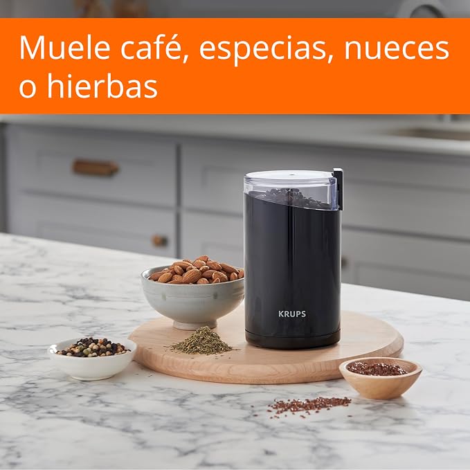 KRUPS Precision Electric Coffee Grinders, 3 oz Capacity, 200W Motor, Stainless Steel Blades for Uniform Grinding of Beans, Herb and Nuts, Coffee and Spice Grinder Electric, (Black)