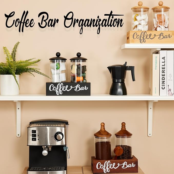 Coffee Container with Shelf: 2P 55OZ Glass Airtight Coffee Holder | Large Capacity Coffee Canister w/Scoop - Kitchen Food Storage Jar for Ground Coffee/Tea/Sugar/Cereal/Nuts/Coffee Bar