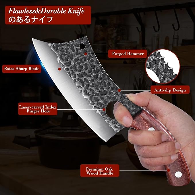 ROCOCO Butcher Cleaver Knife Set - 3PCS Serbian Chef Viking Boning Knife | Meat Cutting Cleaver for Kitchen Outdoor BBQ Camping Birthday Father Mother Christmas Gift Idea Men