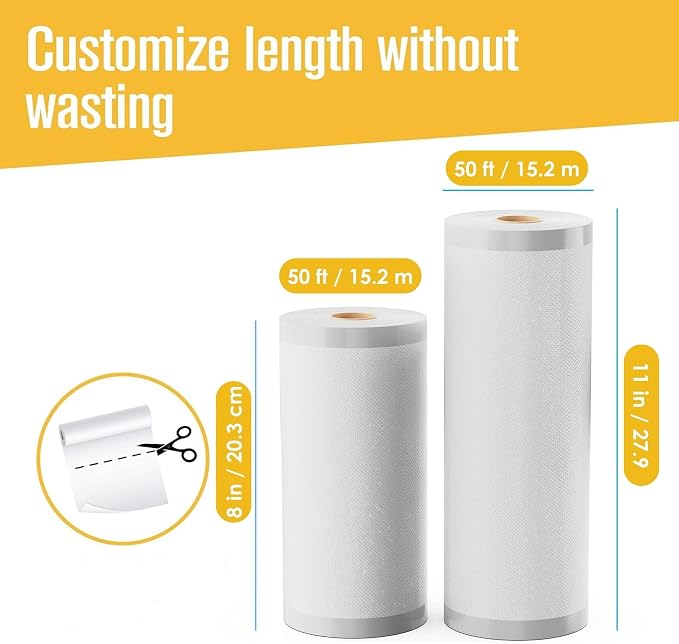 Vacuum Seal Bags, Vacuum Sealer Rolls, 2 Pack, 11 Inch & 8 Inch x 50Ft | Houseables Sous Vide Bags, Food Saver Rolls, Commercial Grade, Vaccum Sealed Storage, Microwave & Freezer Safe, Store A Meal