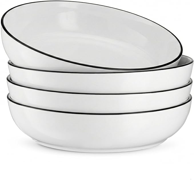 KooK Pasta Bowl, For Soups and Salads, Serving Bowls, Large Capacity, Microwave & Dishwasher Safe, Set of 4, 40 oz, (French)