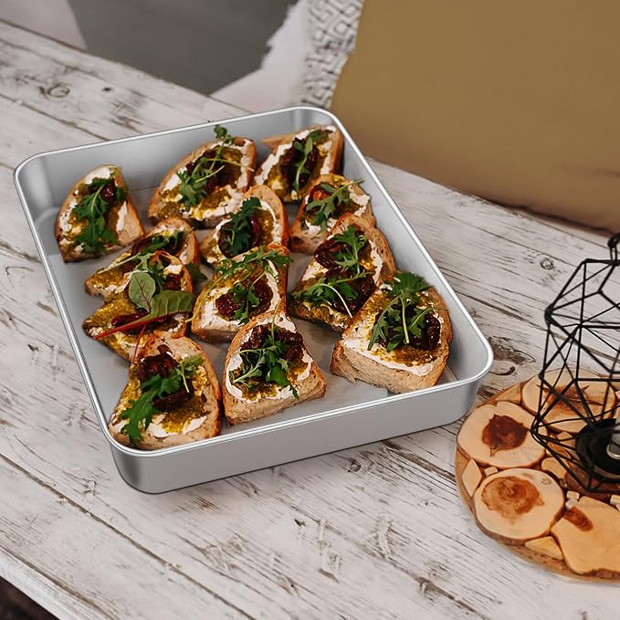 Leonyo 10.5"x8"x2" Rectangular Cake Pan for Baking, Stainless Steel Sheet | For Toaster Oven, Focaccia, Fish, Chicken, Casserole Dish, Oven Safe