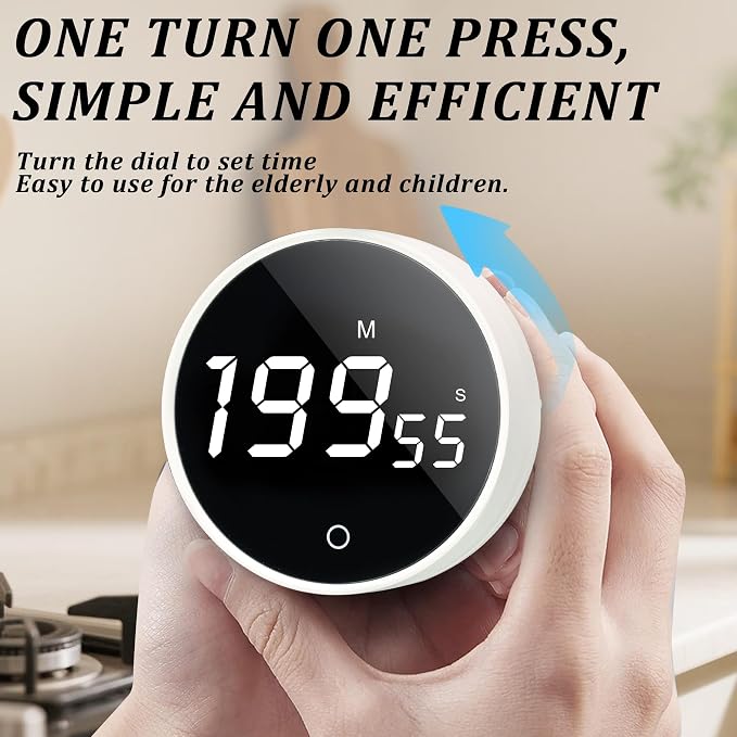 Digital Kitchen Timer - Magnetic 199-Minute Countdown Countup Timer with Large LED Display,Volume Adjustable, Visual timers for Cooking,Gym,Meeting,Classroom,Study,Work,Outdoor Activities