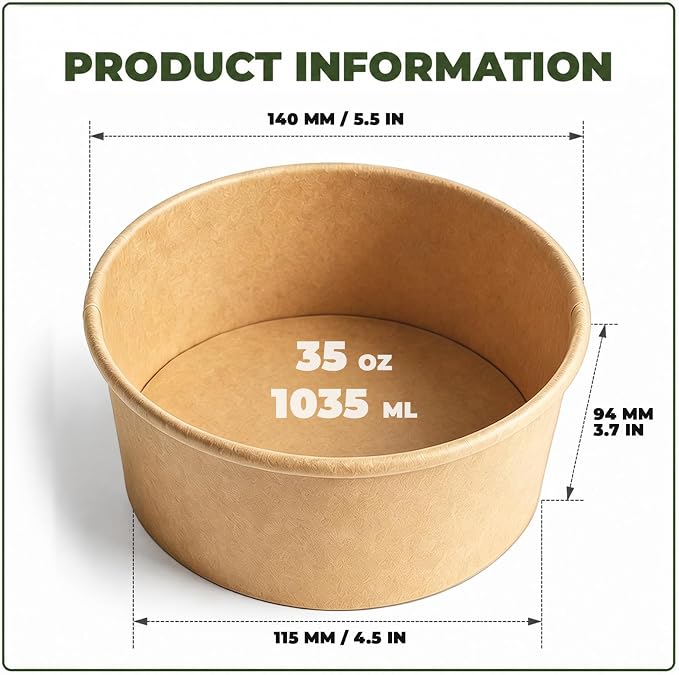 TOPtoper 35 Oz Large Paper Bowls【WITHOUT LIDS】 70 Pack Disposable Soup Bowls Plastic Free Party Supplies for Hot/Cold Food, Soup (35 OZ)