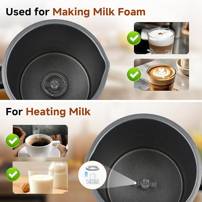 Philorn 4-in-1 Electric Milk Frother and Steamer, Frother for Coffee - Quick Hot & Cold Foam, Warm Milk, 350ml/11.8oz, Quiet, Auto Shut-Off, Non-Stick, for Coffee Lovers, Home & Office