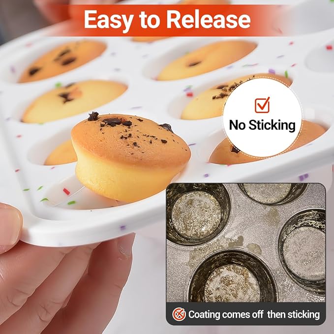 CAKETIME Silicone Mini Muffin Pan, Metal Reinforced Frame 24 Cups Cupcake Pan with Handle Nonstick for Baking Muffins, Cupcakes, Egg Bites