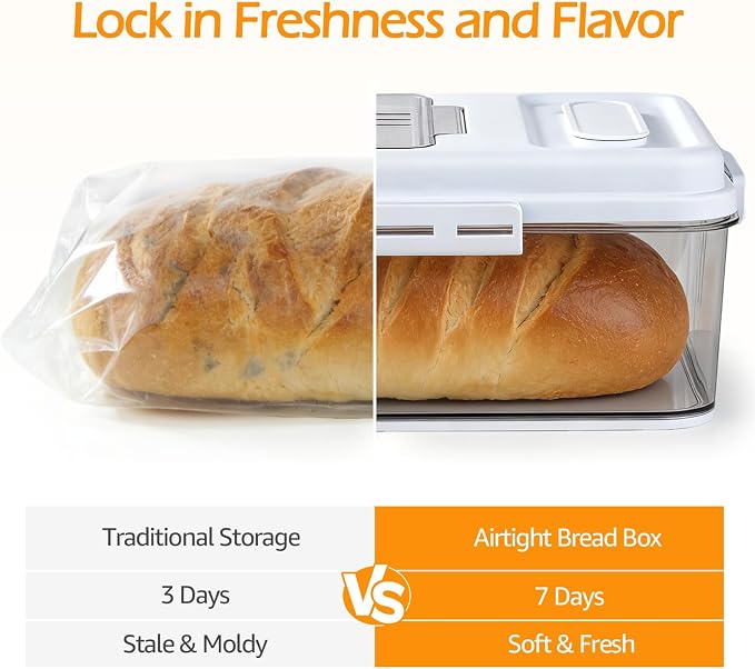 Dynta Bread Box for Homemade Bread for Kitchen Counter Airtight, Time Recording Bread Storage Container with Lid, Bread Keeper for Toast, Bagel, Donut and Cookies, 2 Pack