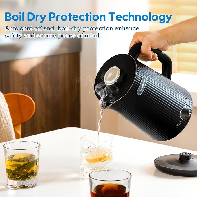 Arofeer® Electric Kettle Temperature Control, 1.7L Stainless Steel Electric Tea Kettle with LED Display, 5 Presets, 4-Hour Keep Warm, Fast Boil Hot Water Kettle for Tea, Coffee & Oatmeal, Black