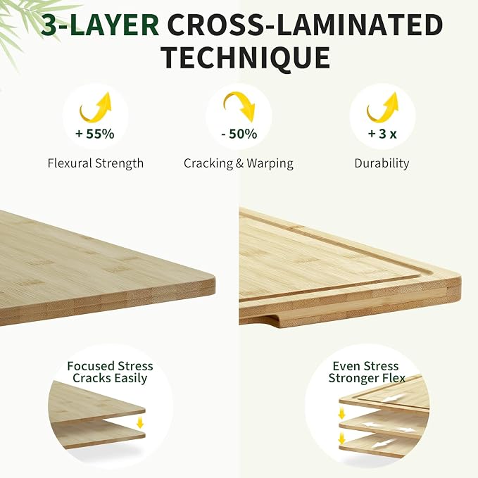 24"X18" Bamboo Cutting Boards for Kitchen, Extra Large Wood Cutting Board with Deep Juice Groove & Handle
