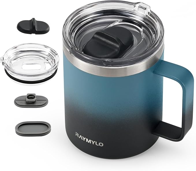 RAYMYLO Insulated Travel Coffee Mug with Handle, Coffee Tumbler Cup 12oz | Detachable Lid for Thoroughly Clean, Thermal Cup with Double-Wall Stainless Steel Vacuum Insulation, Spill Proof & BPA Free
