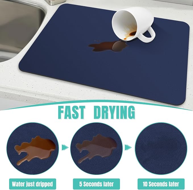 Coffee Mat Super Absorbent Dish Drying Mat Coffee Bar Mat 18"x 36", Blue | Match with Coffee Machine Accessories Large Drying Mats for Kitchen Counter