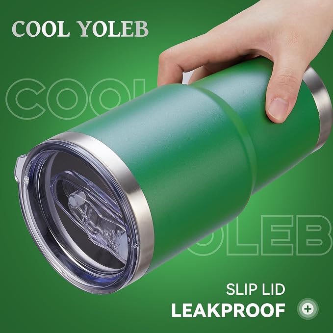 30 oz Tumbler with Lid Stainless Steel Tumblers Bulk, 4 Pack | Vacuum Insulated Cup, Leak Proof Lid, Powder Coated Travel Mug, Double Wall, Keep Cold Drinks for 12 Hours, Dark Green