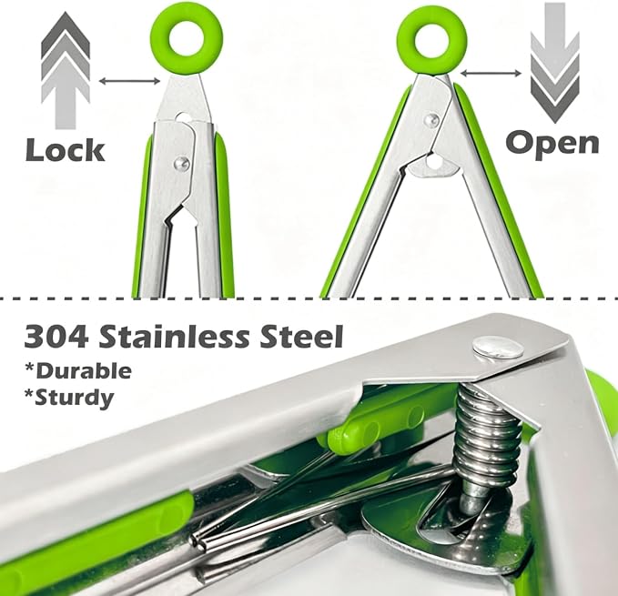 9" Kitchen Tongs for cooking with Silicone Tips, Salad Tongs, Light Green | 3 Pcs Small Silicone Tongs mit Kickstand, Food Grade, 3 different type of tongs, Stainless Steel