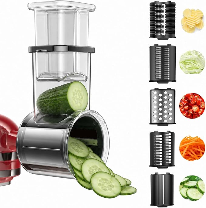 Slicer Shredder Attachment for Kitchenaid Stand Mixer, Salad Maker with Vegetable Slicer, Food Slicers Cheese Grater Grinding Attachments for Kitchenaid Mixer with Detachable 5 Blades