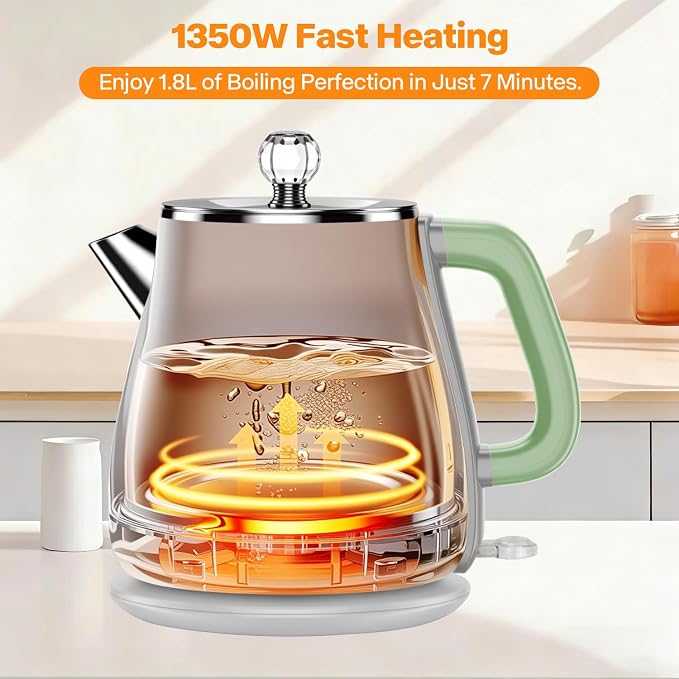 Electric Kettle 1.8L, Sage Green | Retro, 1350W Fast Boil, Stainless Steel Interior, BPA Free, Automatic Shut Off