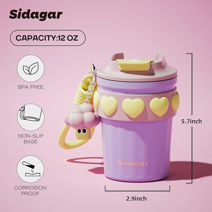 SDGA+ 12 oz Travel Coffee Mug Spill Proof Leak Proof, Stainless Steel Thermal Coffee Cup with Lid, Resuable Cup for Hot and Cold, Portable Tumbler for Women, Lavender Honey