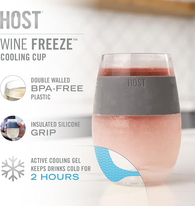 HOST Wine Freeze Cooling Cup, Plastic Double Wall Insulated Freezable Drink Chilling Tumbler with Freezing Gel Wine Glasses for Red and White Wine, Set of 1, 8.5 oz, Black Swirl