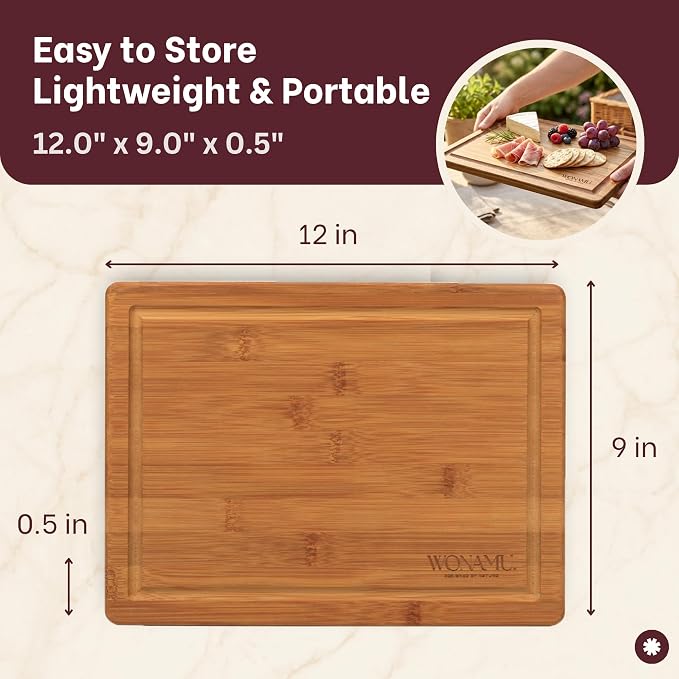 WONAMU Small Bamboo Cutting Board Non Toxic, Wood Cutting Boards Gift Set | Wooden Cutting Boards for Kitchen, Cotton Cloth & Gift Packaging Included, Housewarming Gifts New Home, Charcuterie Tray