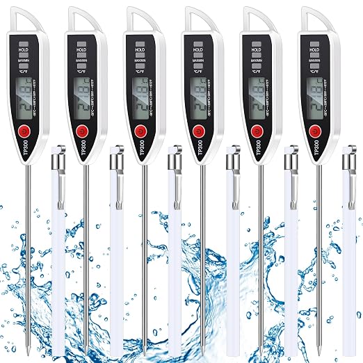 6 Set Digital Food Thermometer Long Probe Instant,White | Waterproof for Water Liquid Candle, Instant Temperature Read for Kitchen BBQ Grill Candy Meat, Foldable Probe Thermometer