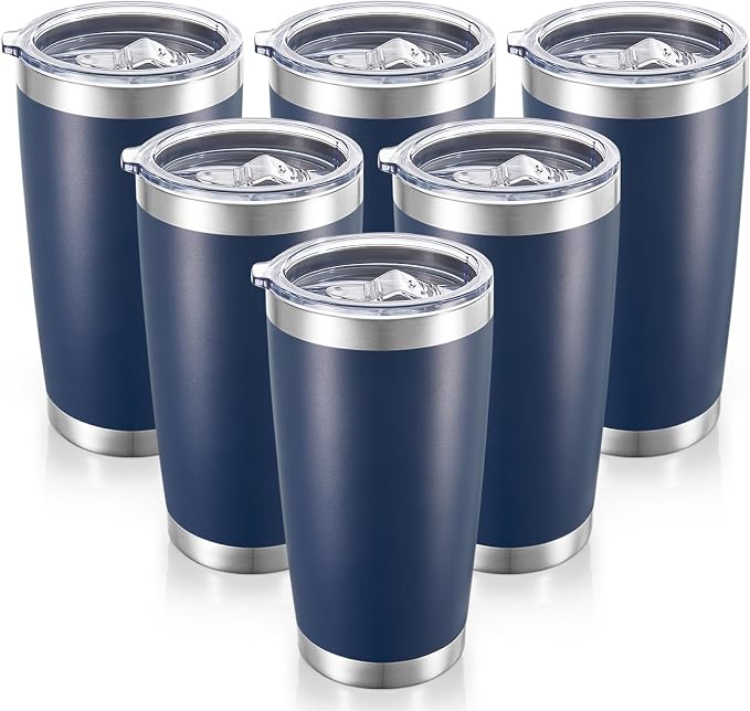20 oz Tumblers Bulk Stainless Steel Tumbler with Lid Double Wall Vacuum Insulated Coffee Mug 20oz Powder Coated Cup for Hot and Cold Drinks, Navy, 6 pack | Navy, 20oz Insulated Coffee Mug, Double Wall Vacuum, Powder Coated Cup, for Hot and Cold Drinks