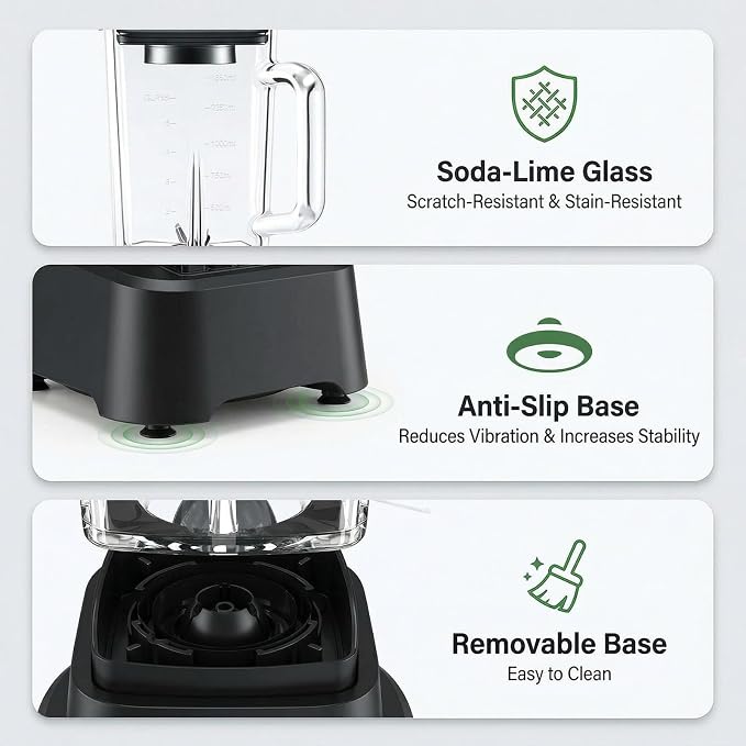 OLIXIS Professional Blender for Smoothies, Full-Size Kitchen Blender with 850 Peak Watts & 54oz Large Glass Pitcher, 4 Speeds with Pulse for Ice Crushing Frozen Fruits, Dishwasher Safe, Black