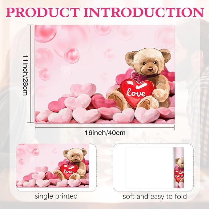 50 Pack Disposable Paper Placemats Valentine's Day Heart Mats | 16x11 inch Heart Place Mats for Holiday Party Kitchen Dining Table Decoration