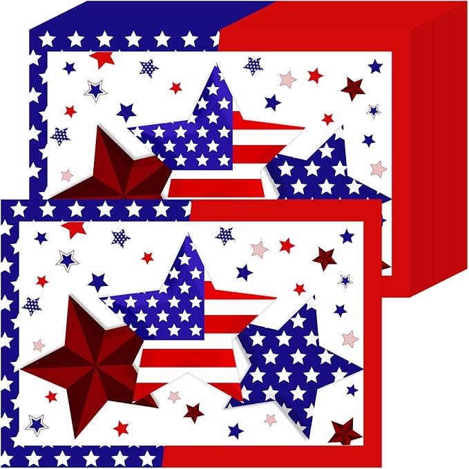 50 Pack Disposable Paper Placemats Patriotic Table Mats for 4th of July | Patriotic American Flag Star Design,Independence Day Memorial Day BBQ Party Supplies,