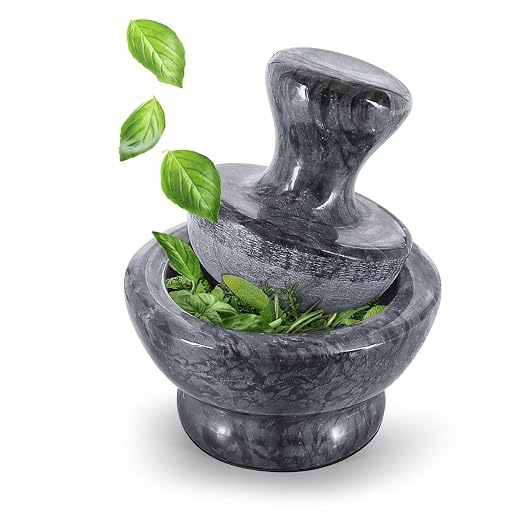 Flexzion Small Marble Mortar and Pestle Set, 4-Inch 1/2-Cup Bowl, Black | Stone Spice Grinder and Pill Crusher with Mushroom Pestle and Non-Slip Pad for Herbs, Spices, Garlic, Seeds and Dry Pills