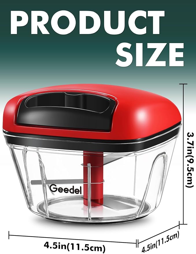 Geedel Vegetable Chopper, Manual Food Chopper with Hand Pull String, 500ml | Manual Food Processor, Sharp Stainless Steel Blade, Non-slip Base, Dishwasher Safe, No BPA, Portable, for Veggie, Fruit, Nut