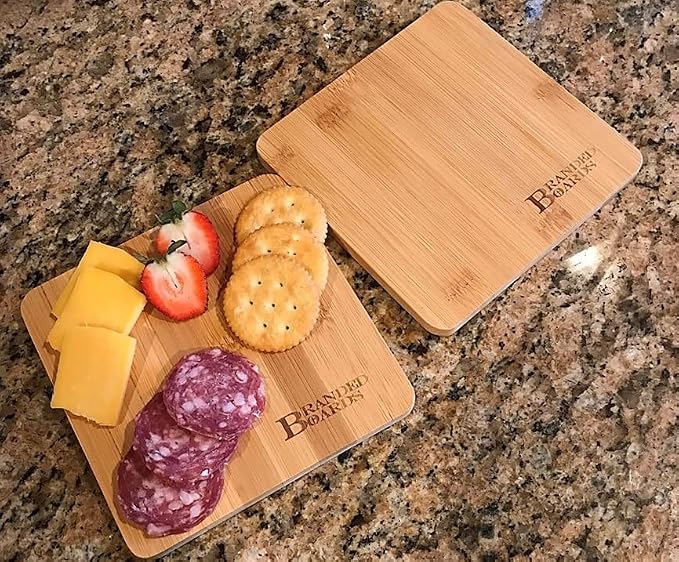 Small Mini All Natural Bamboo Cutting Board, Great for Apartments RV's Home Bar Charcuterie Backpacking Camping Bushcraft Dorm Rooms Picnics & Entertaining (2 Pack)