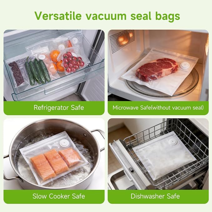 Vixino Vacuum Sealer Bags for Food, 30 Reusable BPA-Free Vacuum Seal Bags | Resealable Sous Vide Bags, Works with Handheld Vacuum Sealer and Vacuum Sealer Machine with External Interface