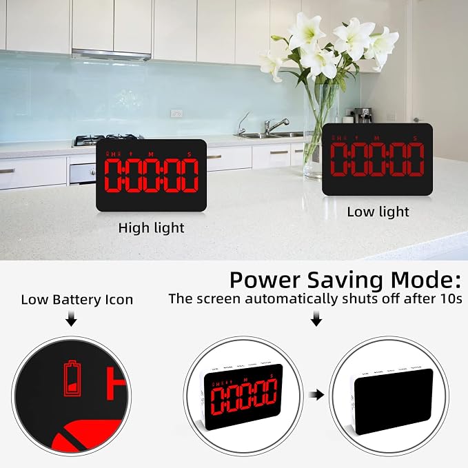 PERSUPER Digital Timer Kitchen Timer Count Down Up Rechargeable Kitchen Gadgets Vibration Mode Adjustable Volume and Brightness LED Display Time Management for Cook, Desk, Kids Adults Study Teaching | Adjustable Volume and Brightness LED Display, Time ...