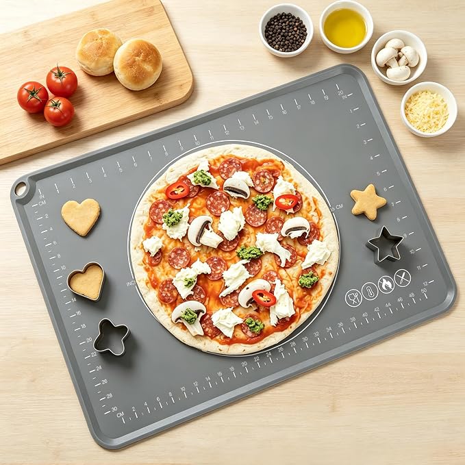 Silicone Pastry Mat 24" x 16" Baking Mat with Measurements and Edge Heightening, Thick Non-slip BPA Free Silicone Pad for Countertop Rolling Kneading Dough, Bread, Cookies,Pizza, Fondant,Dark Gray