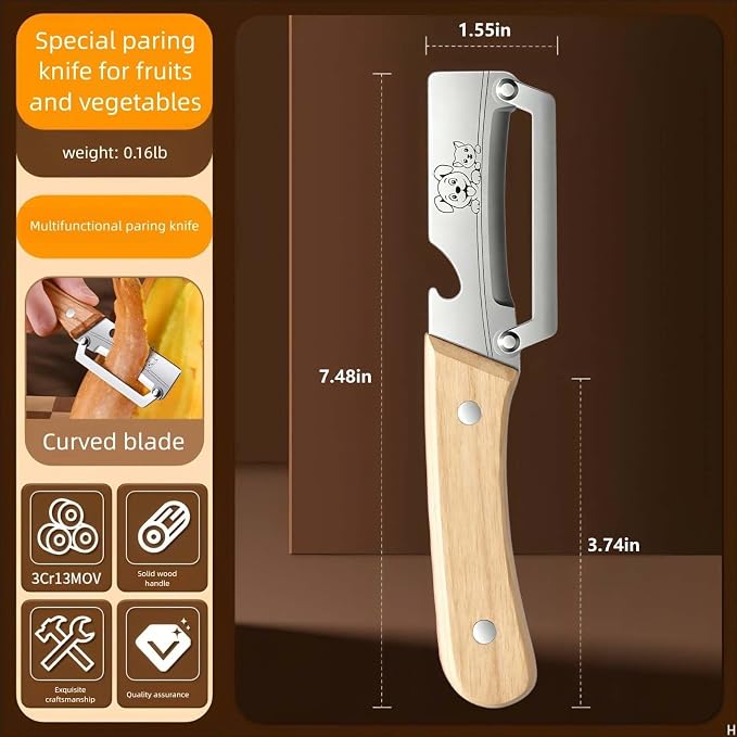 Vegetable Peeler,Stainless Blade,Wooden Handle,Veggie Potato Apple | 2-in-1Multifunctional Peeler,Anti-slip,Zero Snag,Sharp Blade,Built-in Bottle Opener for Fruit Pumpkin Carrot Kitchen Tool
