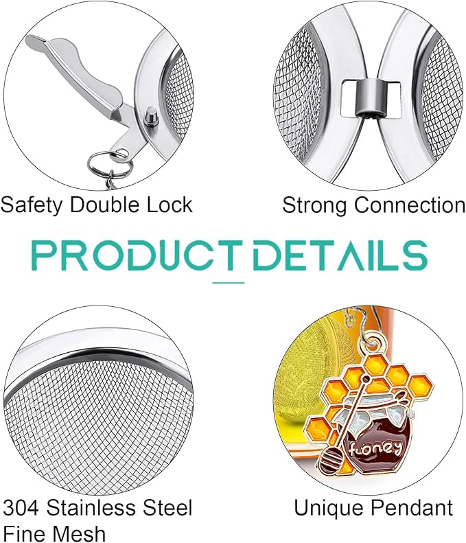 Tea Strainers for Loose Tea, Set of 2 NSTaygate Stainless Steel Tea Ball, Tea infuser with Honeybee & Honey Jar Beehive Charm Pendant Loose Leaf Tea Steeper