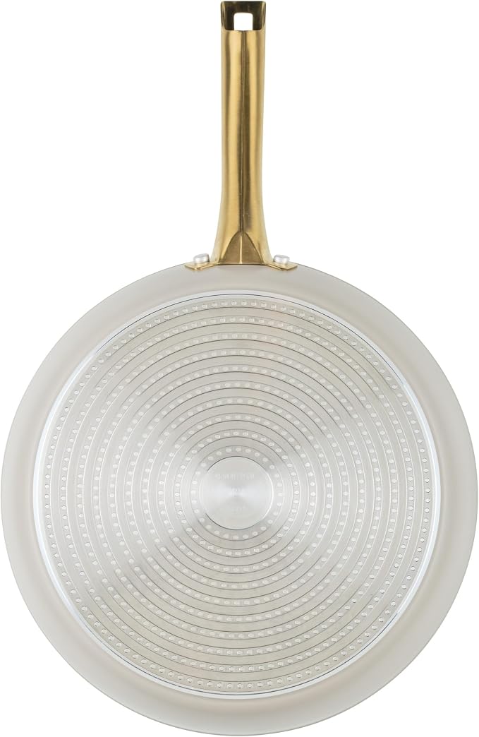 Farberware Forged Induction Ceramic Nonstick Fry Pan/Skillet, Dishwasher Safe, Gold Color Stainless Steel Handle, 12.25 Inch Frying Pan - Taupe