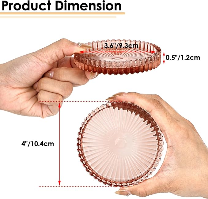 Modern Clear Coaster Set of 5- Glass Coasters for Drinks, Clear Red | Crystal Coasters Round Cup Mat Coffee Table Decor for Office, Kitchen, Bar, Dining Room, Living Room, Patio