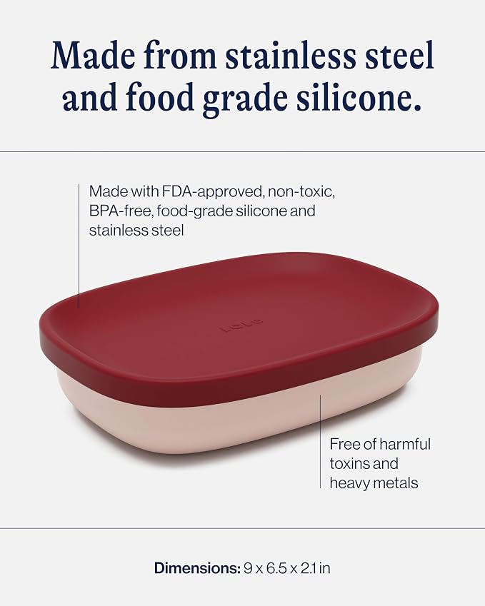 Lalo Bento Box - BPA-Free, Leak-Proof, Dishwasher Safe, Easy to Open & Clean Silicone & Stainless Steel Lunch Box For Kids, Portable for Daycare or Travel - Berry & Cream