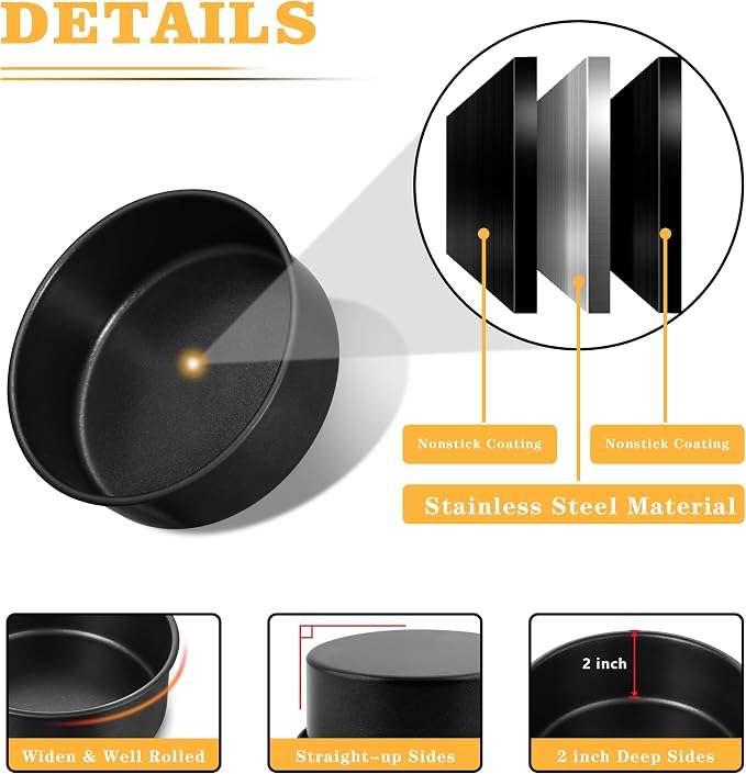 E-far 7 Inch Cake Pan, 3PCS Nonstick Stainless Steel Baking Cake Pans Tins | Round Smash Bakeware Baking for Birthday Layer Cake/Cheesecake, Straight Side, Non-Toxic & Healthy, Leakproof & Easy Clean