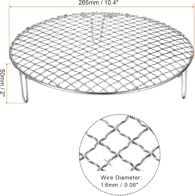 HARFINGTON Round Cooking Rack 10.4-inch Stainless Steel Cross Wire Barbecue Grill Net with 50mm Legs for Cooking Baking Steaming BBQ