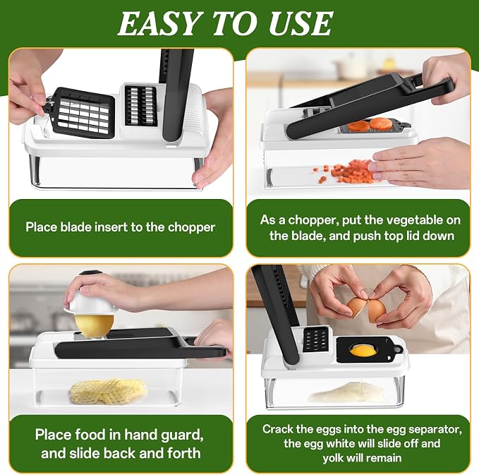 HomeHacks Veggie Chopper Vegetable Cutter, 15 in 1 Kitchen Gadget, White | Dicer, Slicer, Cutter, Slap Chop, Cheese Grater & Egg Separator - Multi-Functional Salad Fruit Onion Chopper with Container