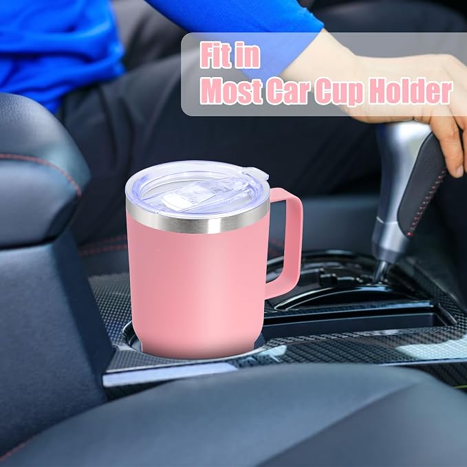 20 oz Tumbler with Handle Coffee Tumblers with Lid Travel Mug Pink 1P | 20oz Tumblers with Handle Double-Wall Insulated Vacuum Coffee Mugs Stainless Steel Tumbler with Handles&Lid Pink 1P