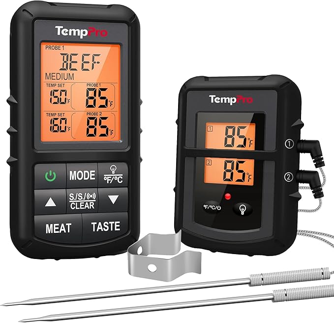 TempPro TempSync 500FT Wireless Meat Thermometer for Grilling and Smoking | RF Technology, 2 Probes, Alarms, Large Backlit LCD Display, Smoker BBQ Kitchen Food Thermometer for Meat Turkey Cooking Gift