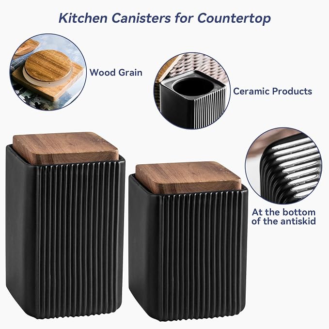 Ceramic Storage Jars Modern Airtight Coffee Canisters With Lid (Black,Small size,13cm*10cm)