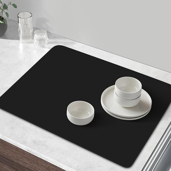 Coffee Mat Super Absorbent Dish Drying Mat Coffee Bar Mat 16"x 24", Black | Match with Coffee Machine Accessories Large Drying Mats for Kitchen Counter