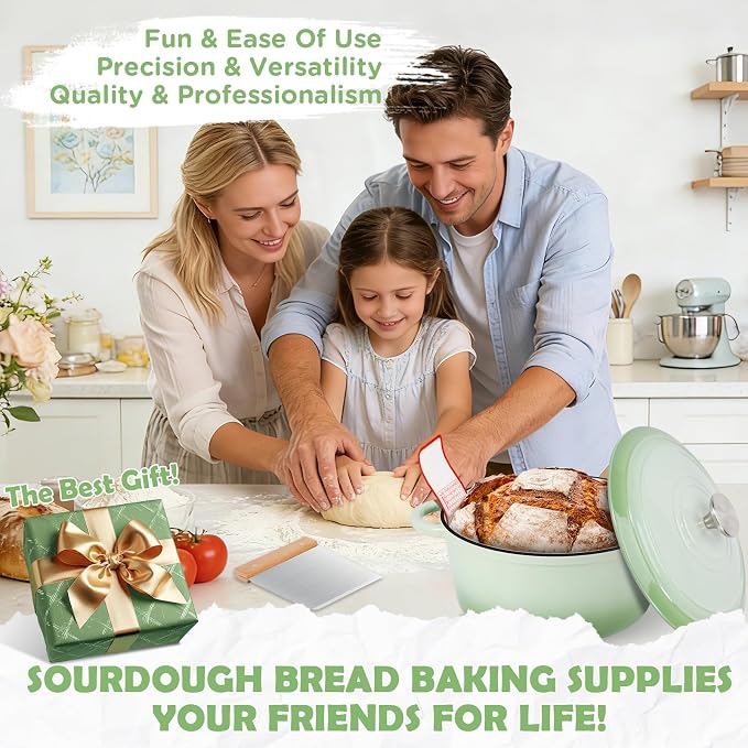 Enameled Cast Iron Dutch Oven Pot with Lid, 5QT Dutch Oven for Bread Baking | Round Bread Oven, Sourdough Bread Baking Supplies, Banneton Bread Proofing Basket, Starter Jar, Lame, Oven Safe up to 500°F