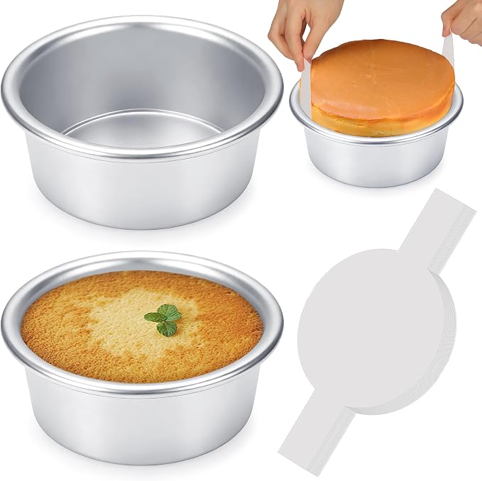 6 Inch Cake Pans, 2PCS Nonstick Small Cake Pans With 60PCS Parchment Paper | Aluminum Pans for Birthday Smash Layer Cakes, Round Cake Pans for Home Kitchen, Leak proof &6 X 3 Inch, Heavy Duty &Oven Safe
